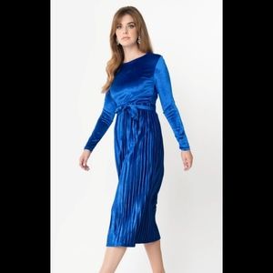 NW Royal Blue Velvet Pleated Dress